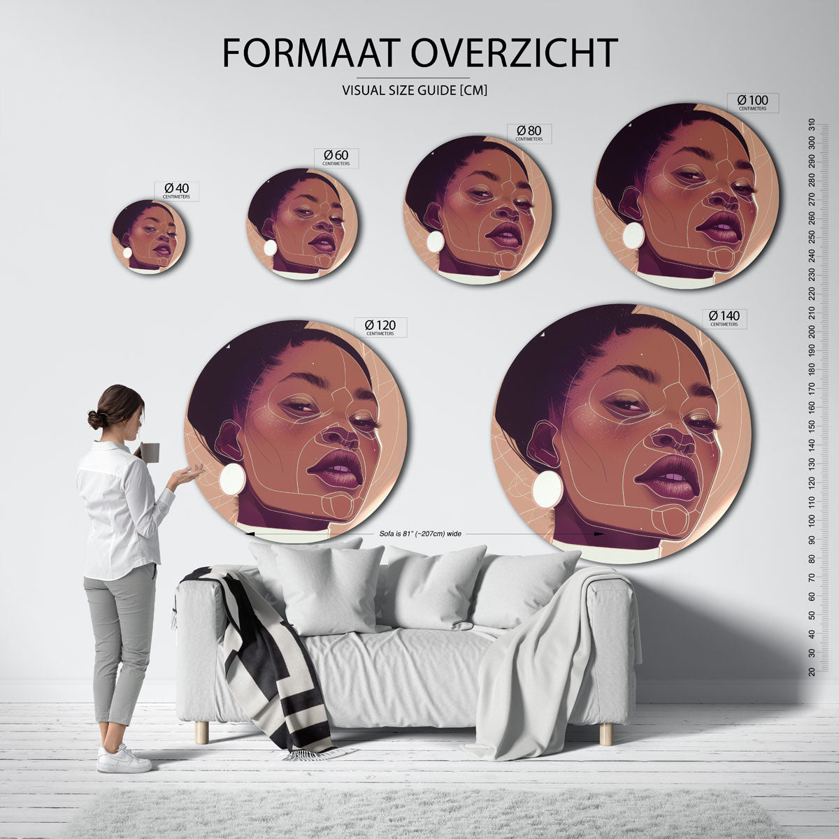 Portret met lijnen – abstracte wandkunst met textuur als muurcirkel