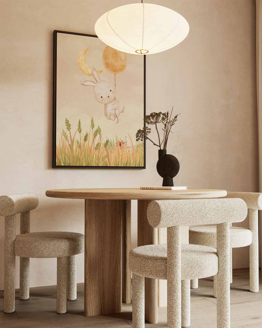 Maanlicht en Ballon Konijntje – staand kunstwerk voor modern interieur