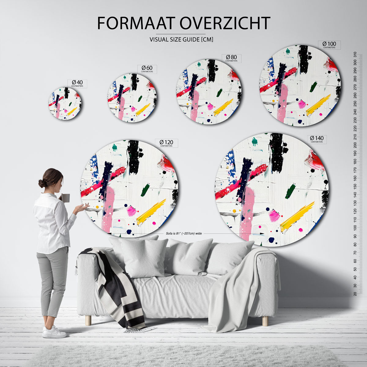 Abstracte penseelstreken – abstracte wandkunst met textuur als muurcirkel
