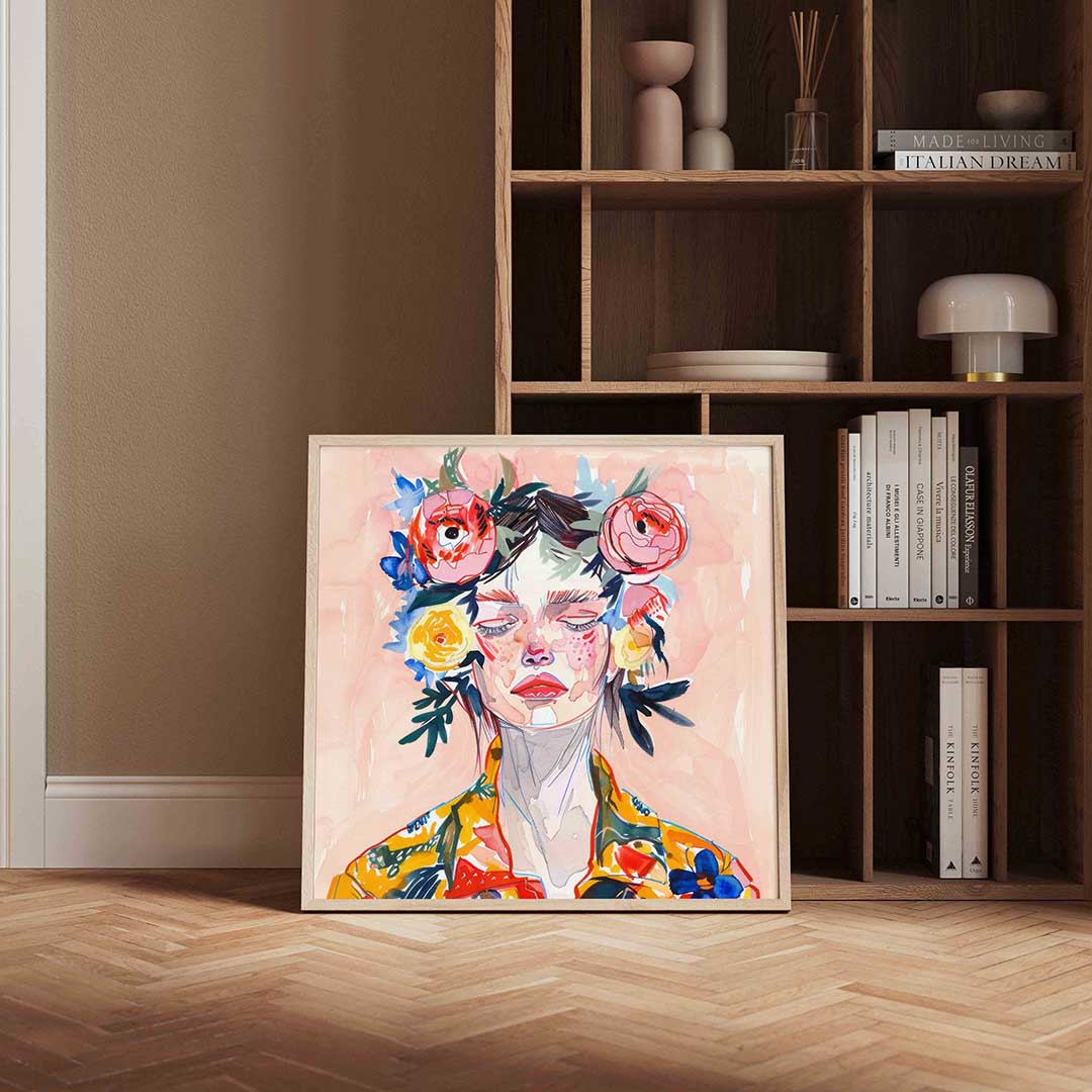 Bloemenkrans portret – portret poster in vierkant formaat