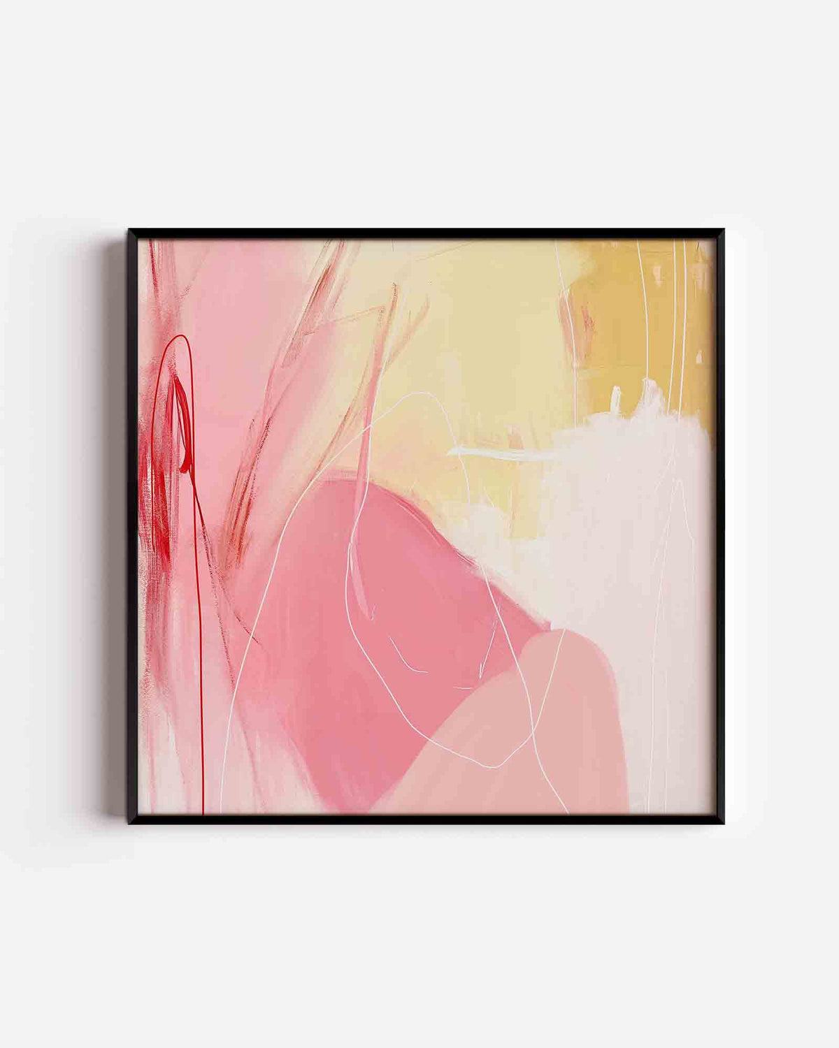 Abstracte roze en gele – vierkante poster met kleur en vormen als wanddecoratie
