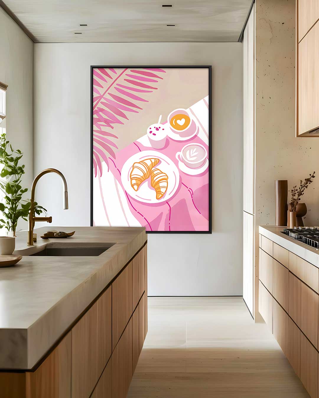 Zonnig Ontbijt op een Roze Picknickkleed – staand kunstwerk voor modern interieur