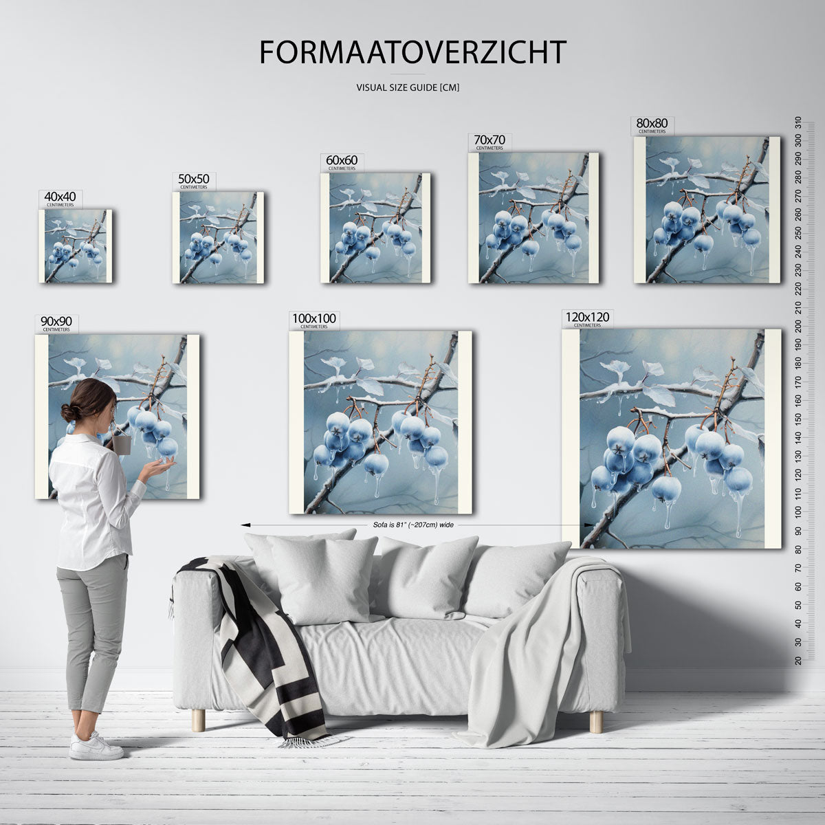 Tak met ijs en bessen – vierkante muurposter voor kerst