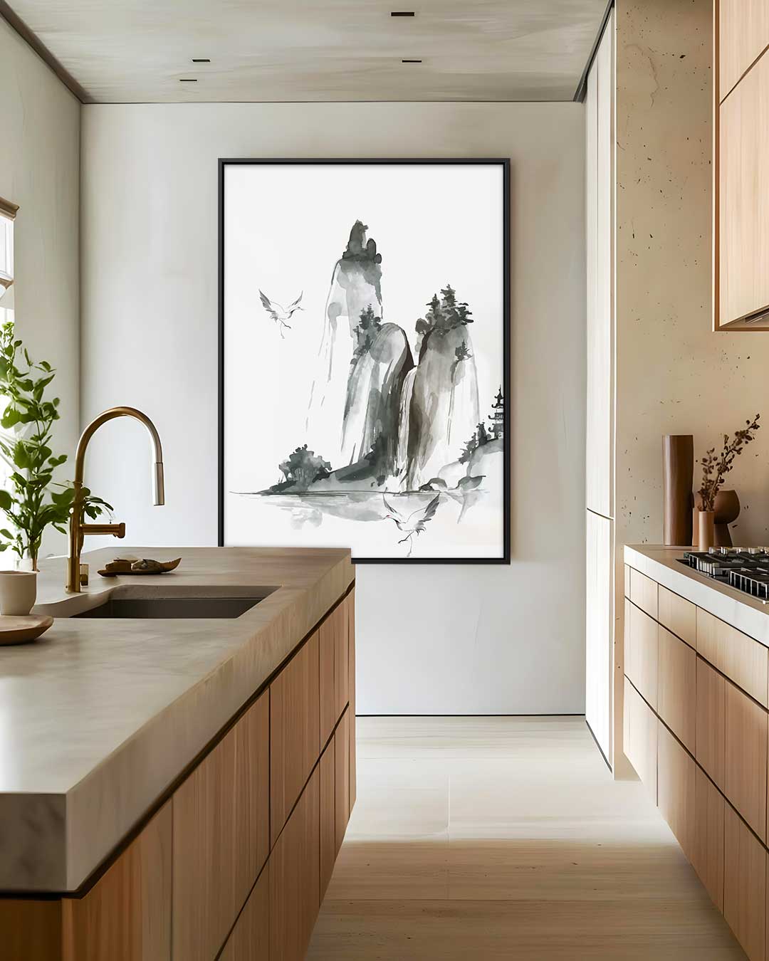 Monochrome Berglandschap – canvas wanddecoratie in portret formaat