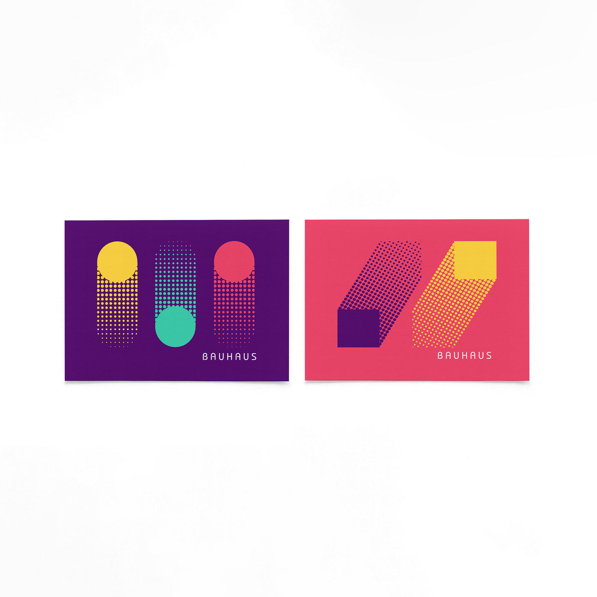 Twee landscape posters met stippen en kleurvlakken als vrijstaande productfoto