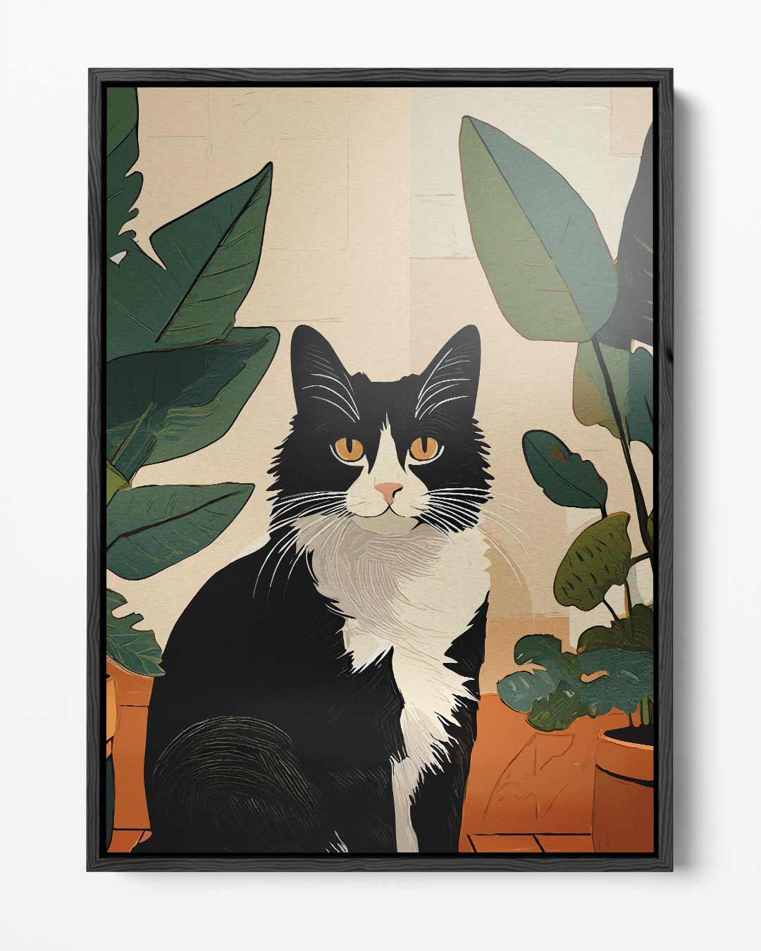 Kat tussen Planten – portret kunstwerk als wanddecoratie