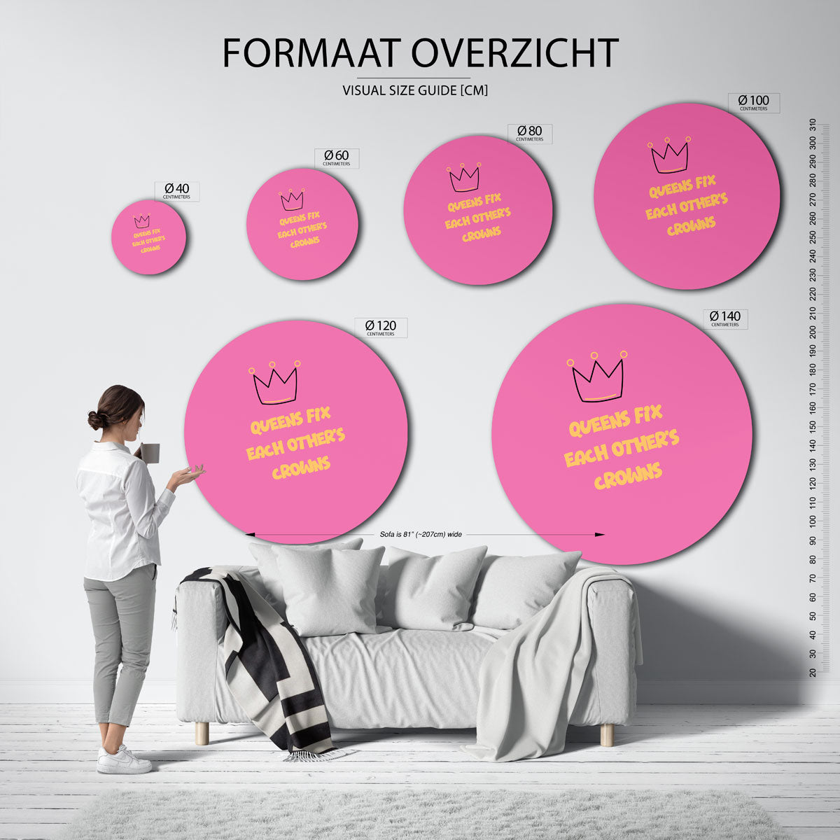 Kroon en tekst – ronde muurdecoratie met kleur en vorm