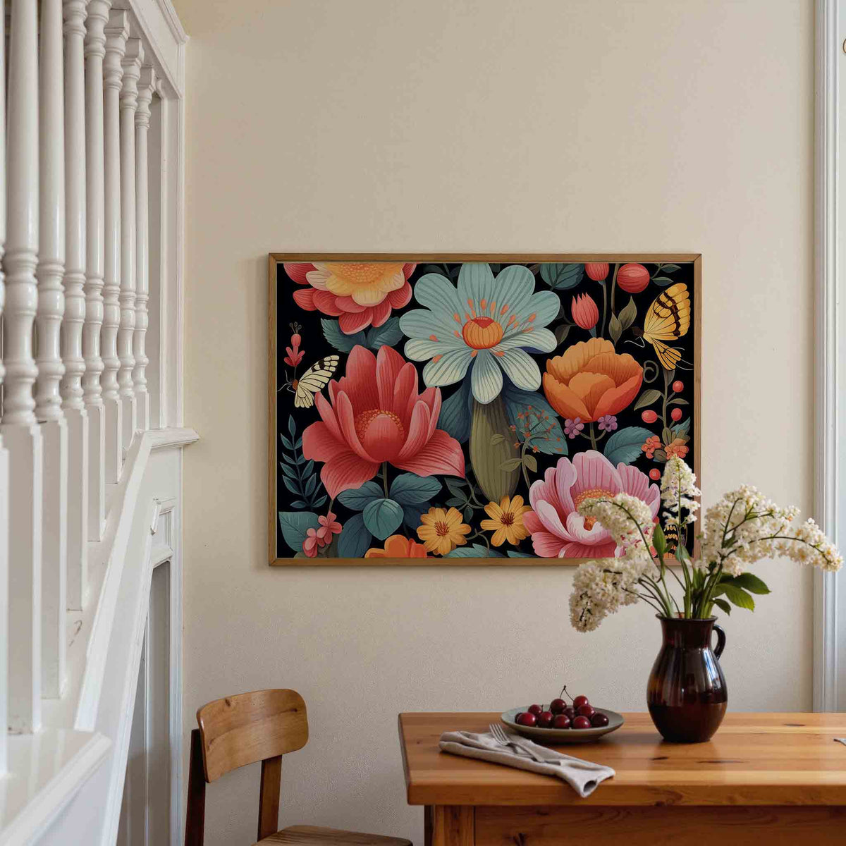 Bloemen en vlinders – botanische poster in liggend formaat