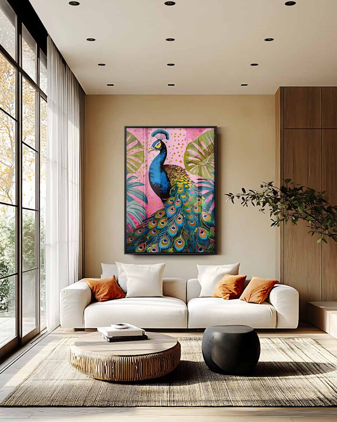 Prachtige Pauw in het Paradijs – modern portret kunstwerk van WallArtistic