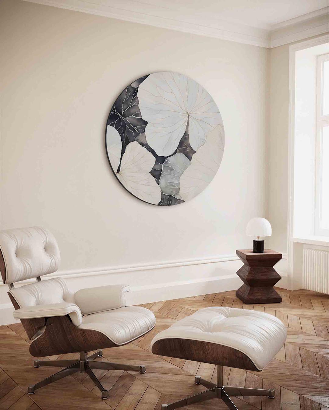 Bladpatroon – kleurrijke ronde wanddecoratie van WallArtistic