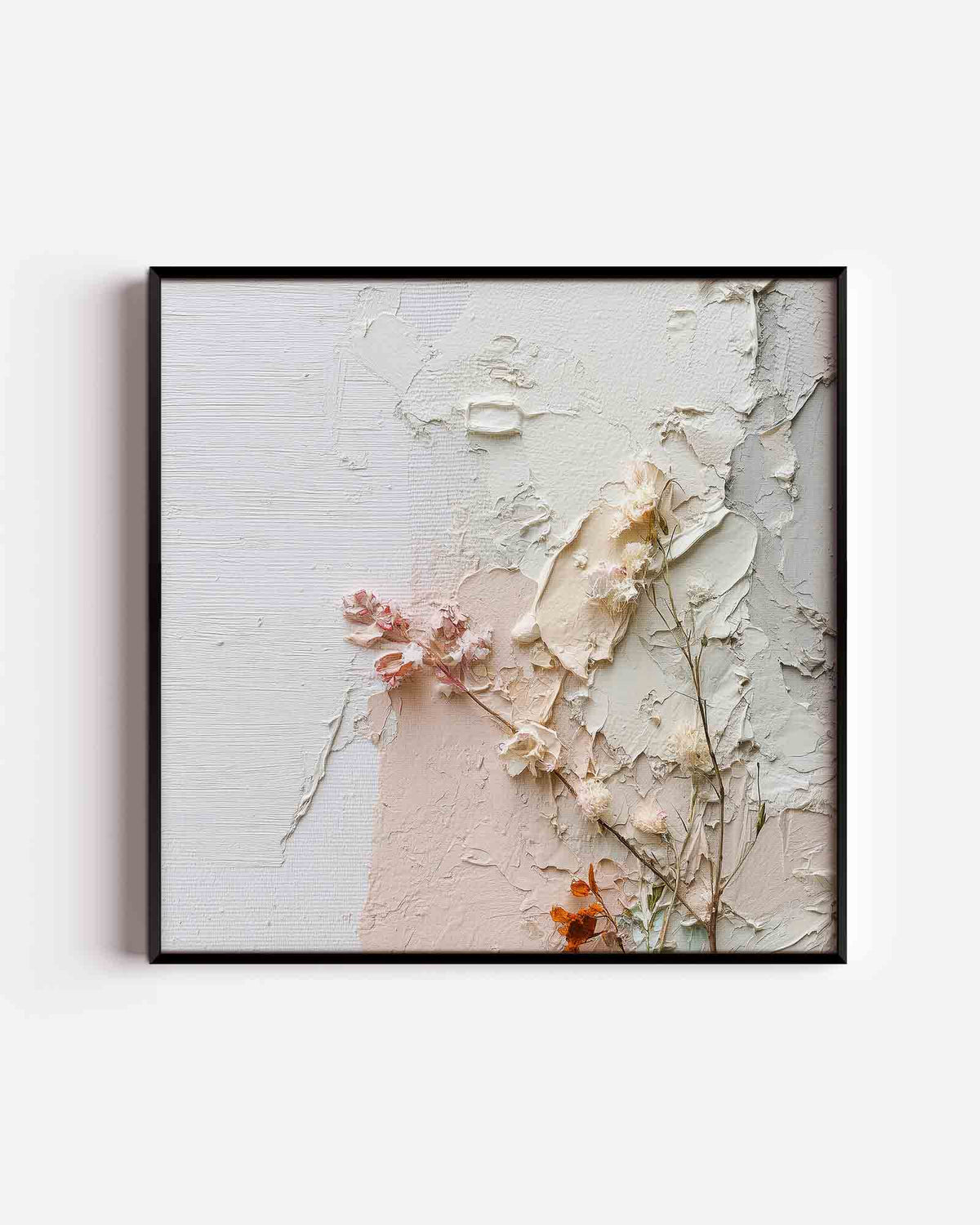 Gedroogde bloemen en textuur – abstracte vierkante poster als wanddecoratie