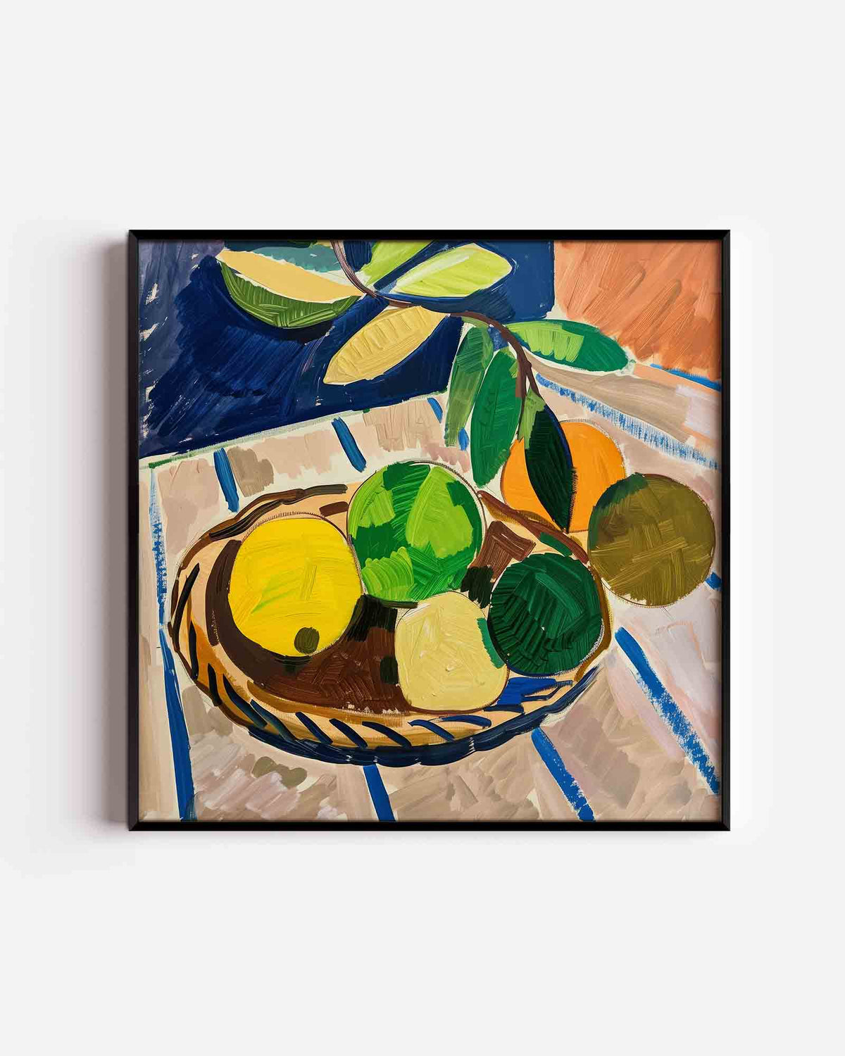 Fruitmand met bladeren – design vierkante poster als wanddecoratie