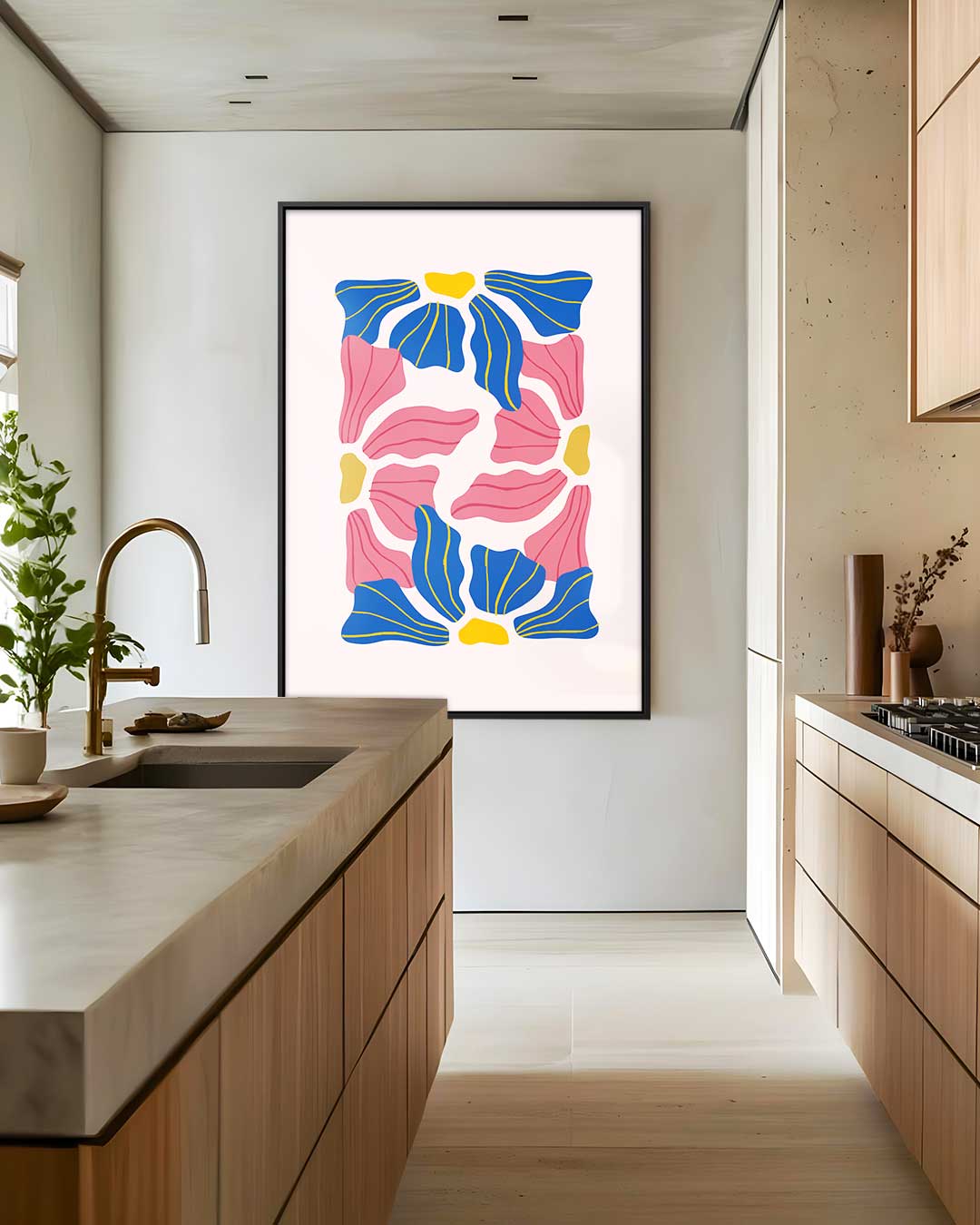 Vrolijk Bloemenmozaïek – plexiglas wanddecoratie in portret formaat
