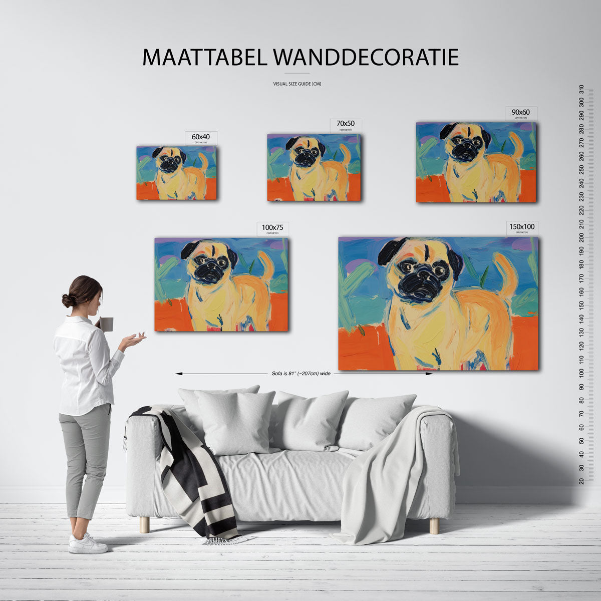 Kleurrijke hond – moderne liggende wanddecoratie