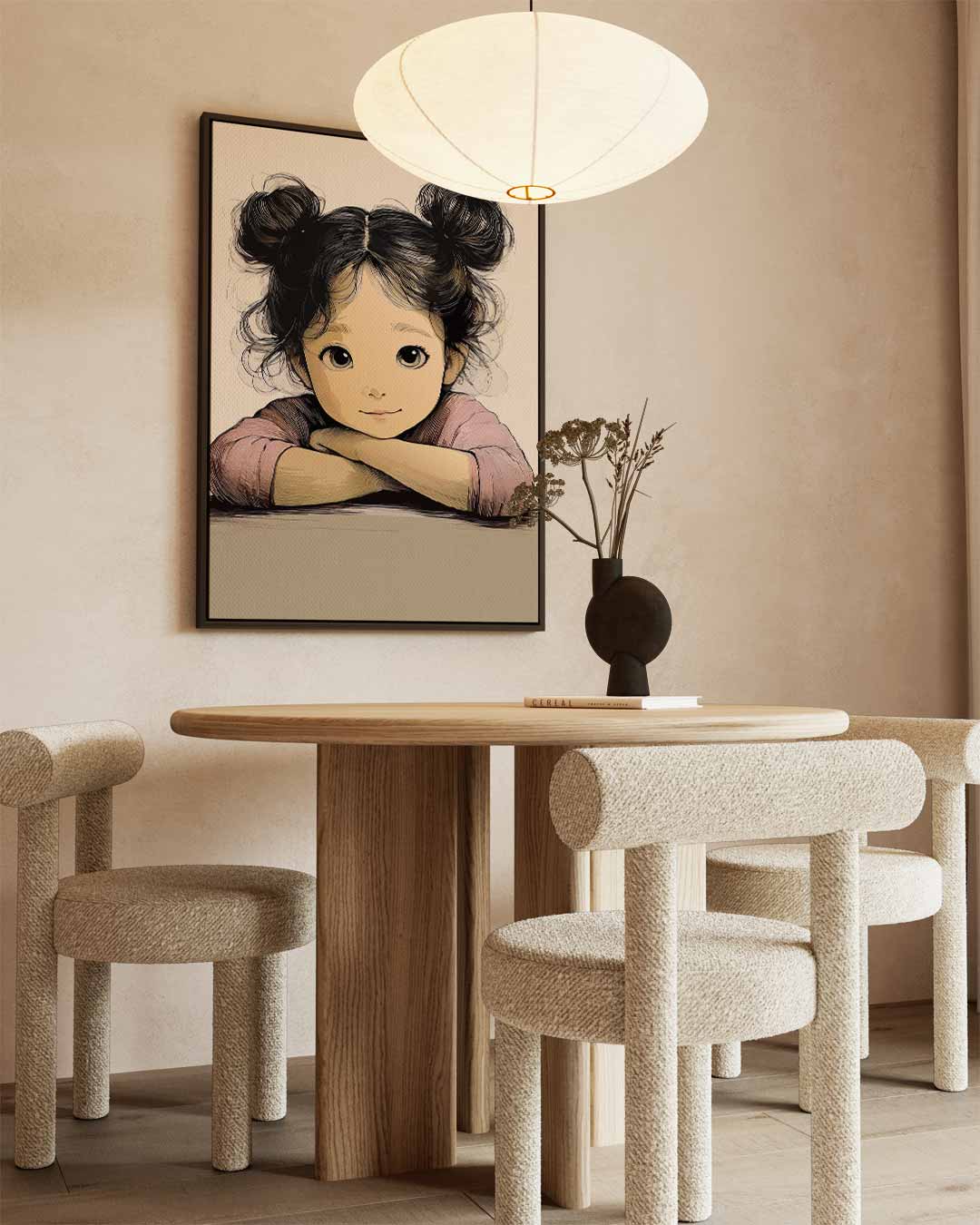 Schattige Kinderportret Illustratie – staand kunstwerk voor modern interieur