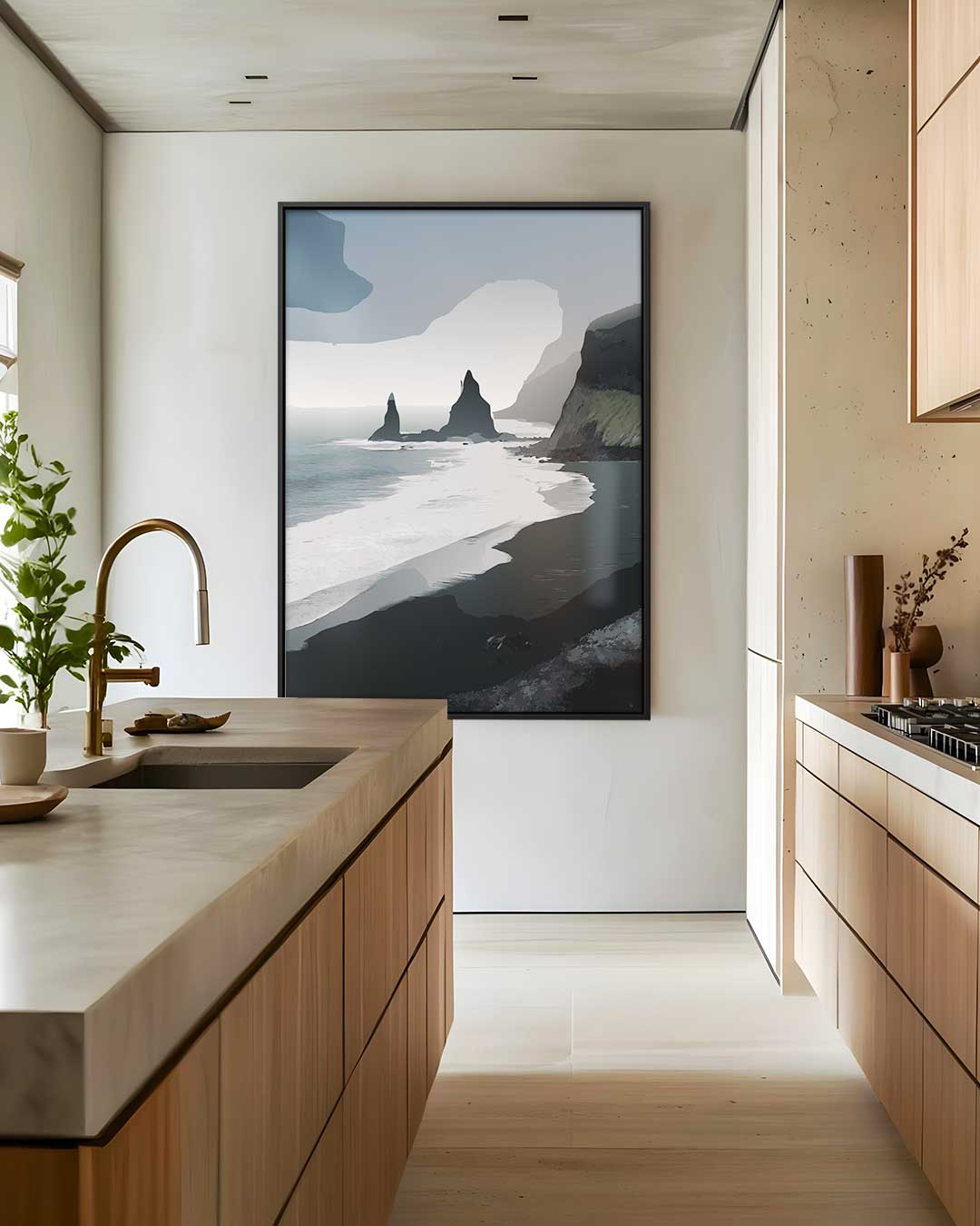 IJslandse Kustlijn Mystiek – staand kunstwerk voor modern interieur
