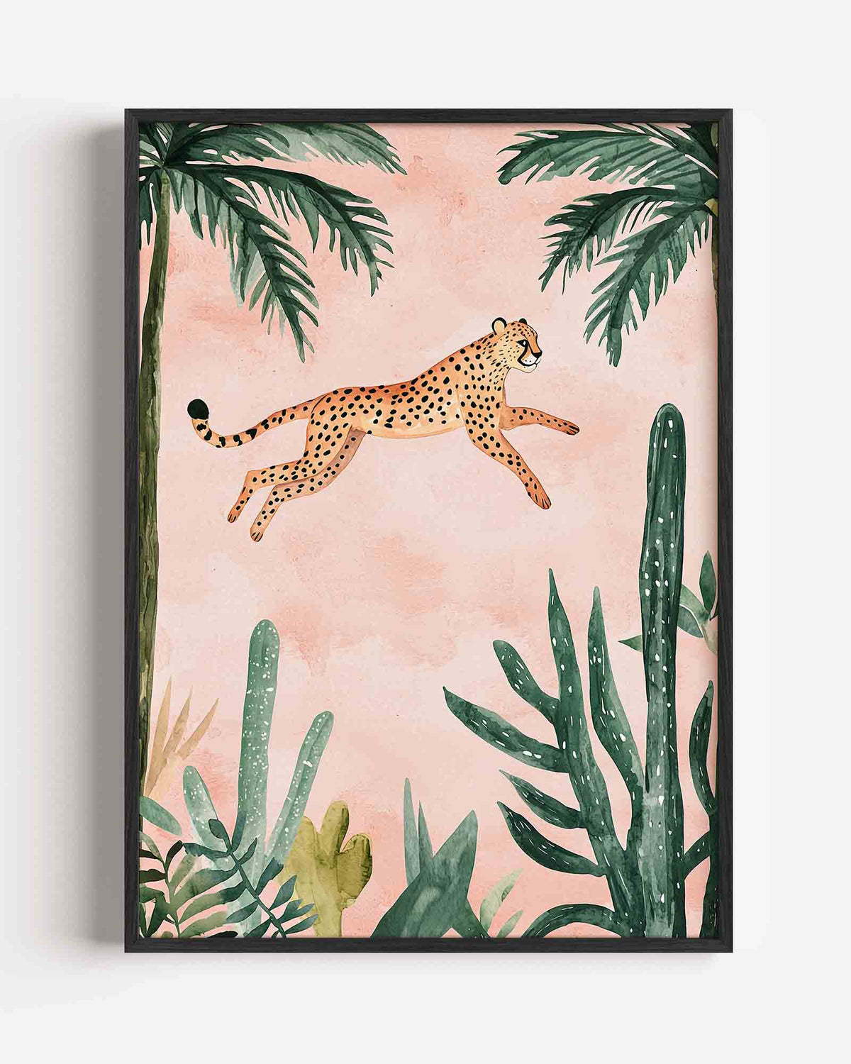 Springende luipaard – dieren portret poster als wanddecoratie