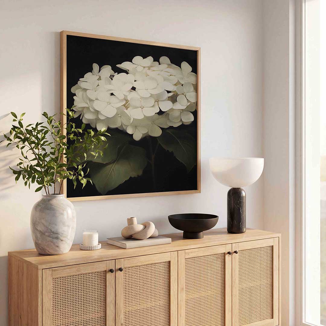 Witte bloemen – vintage poster in vierkant formaat