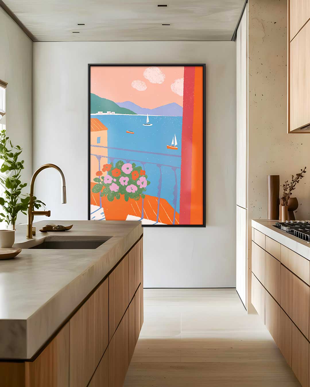 Uitzicht vanaf het Balkon – canvas wanddecoratie in portret formaat