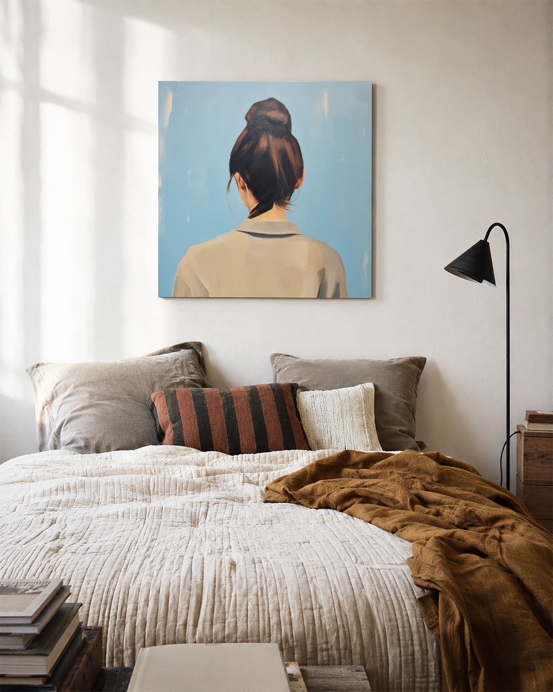 Vrouwelijke rugaanzicht kunstwerk – detailweergave – dit kunstwerk toont een vrouw van achteren met een opgestoken kapsel
