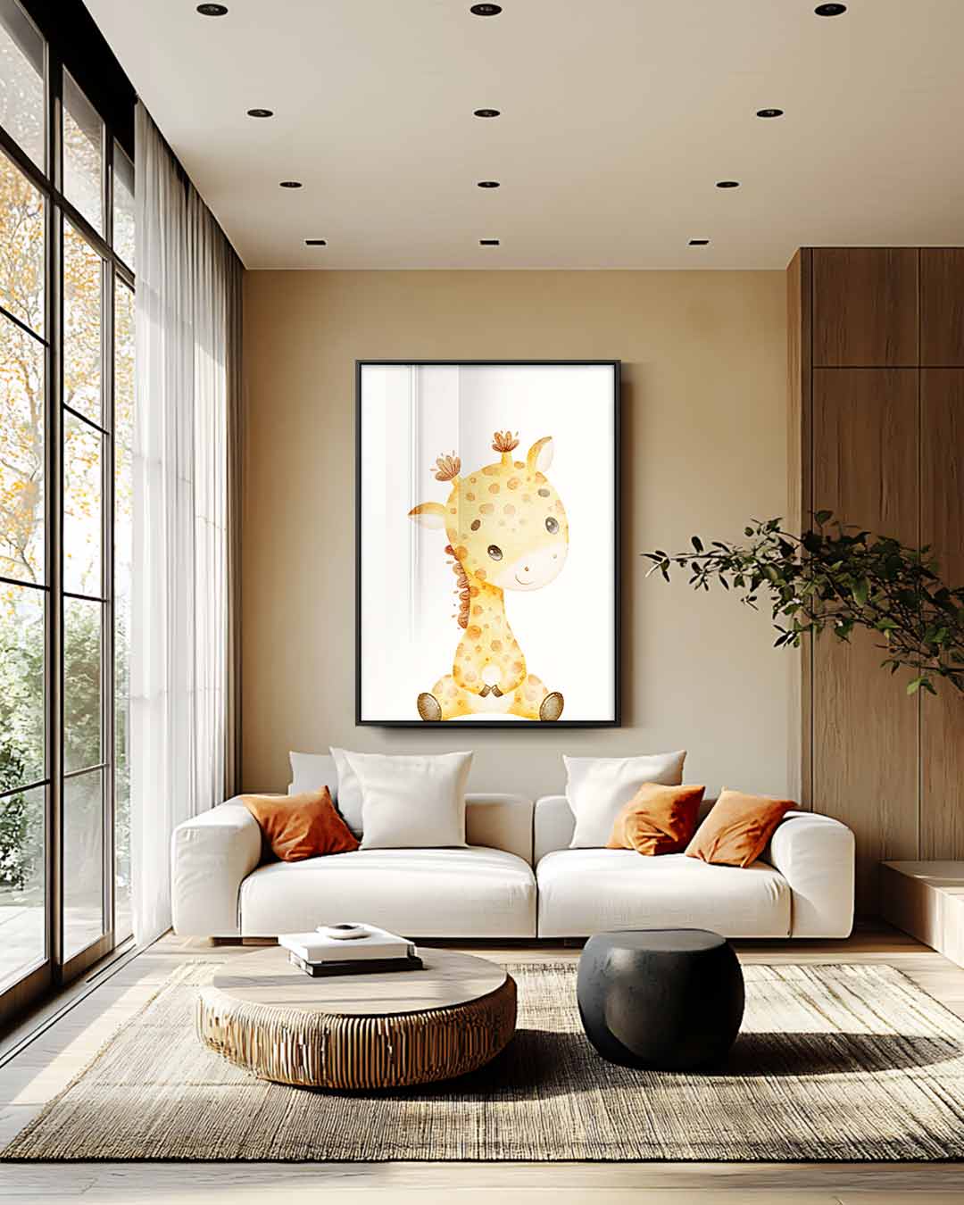 Schattige Giraf Illustratie – canvas wanddecoratie in portret formaat
