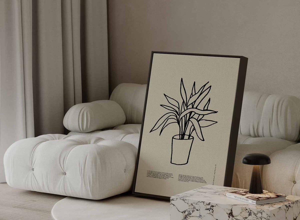 Simpele Plantenillustratie op Beigekleurige Achtergrond – plexiglas wanddecoratie in portret formaat