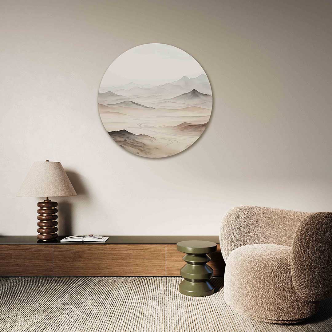 Landschap met bergen – Pop Art muurcirkel als ronde wanddecoratie