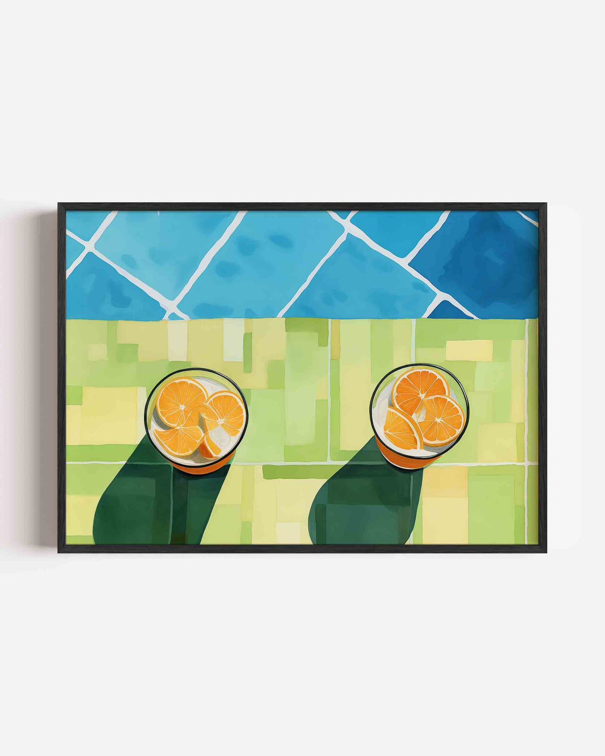 Twee glazen met sinaasappelschijven – keuken landscape poster als wanddecoratie