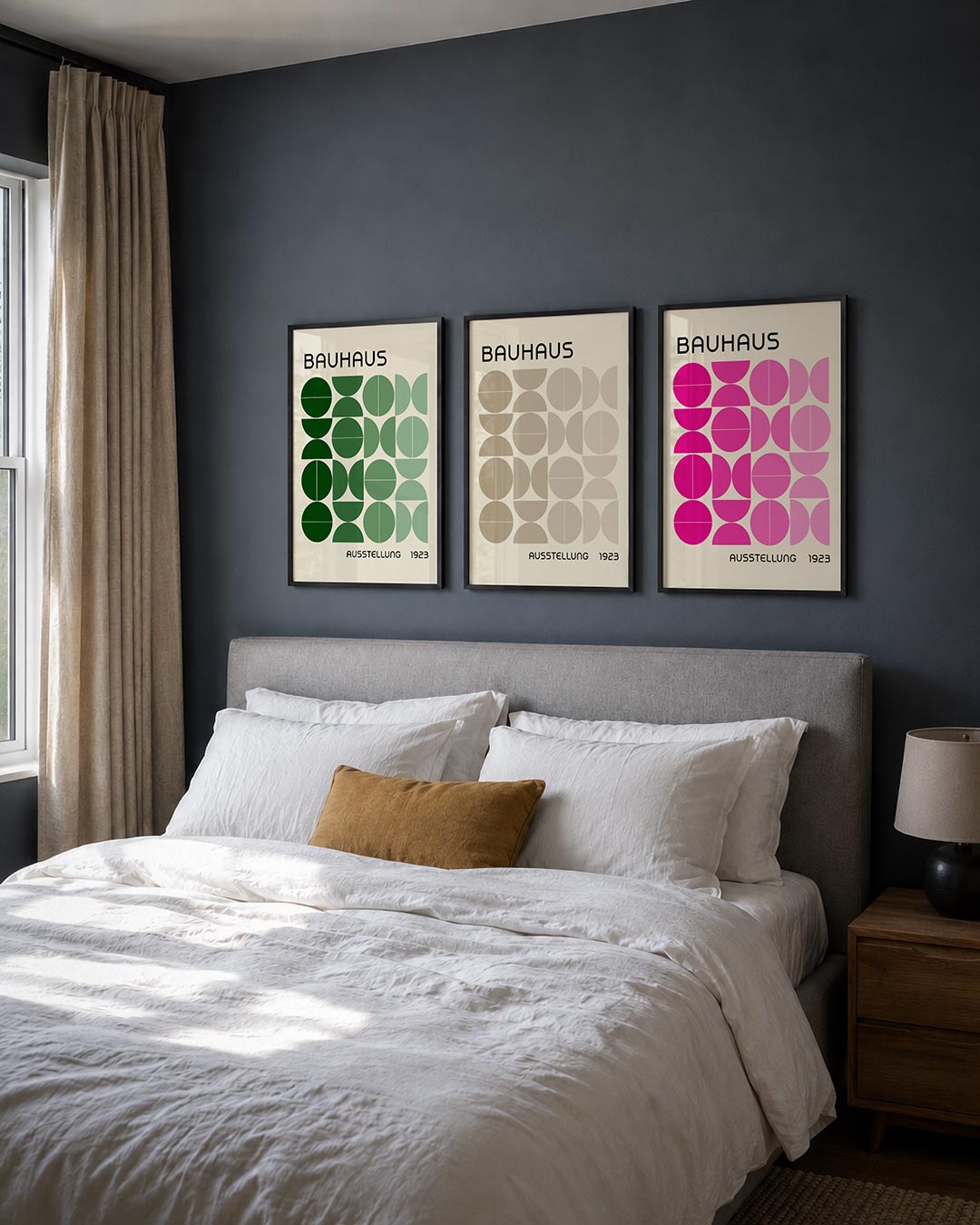 Vorm en kleur posterset – derde productweergave – deze posterset in drie delen toont een speelse ordening van groene cirkels