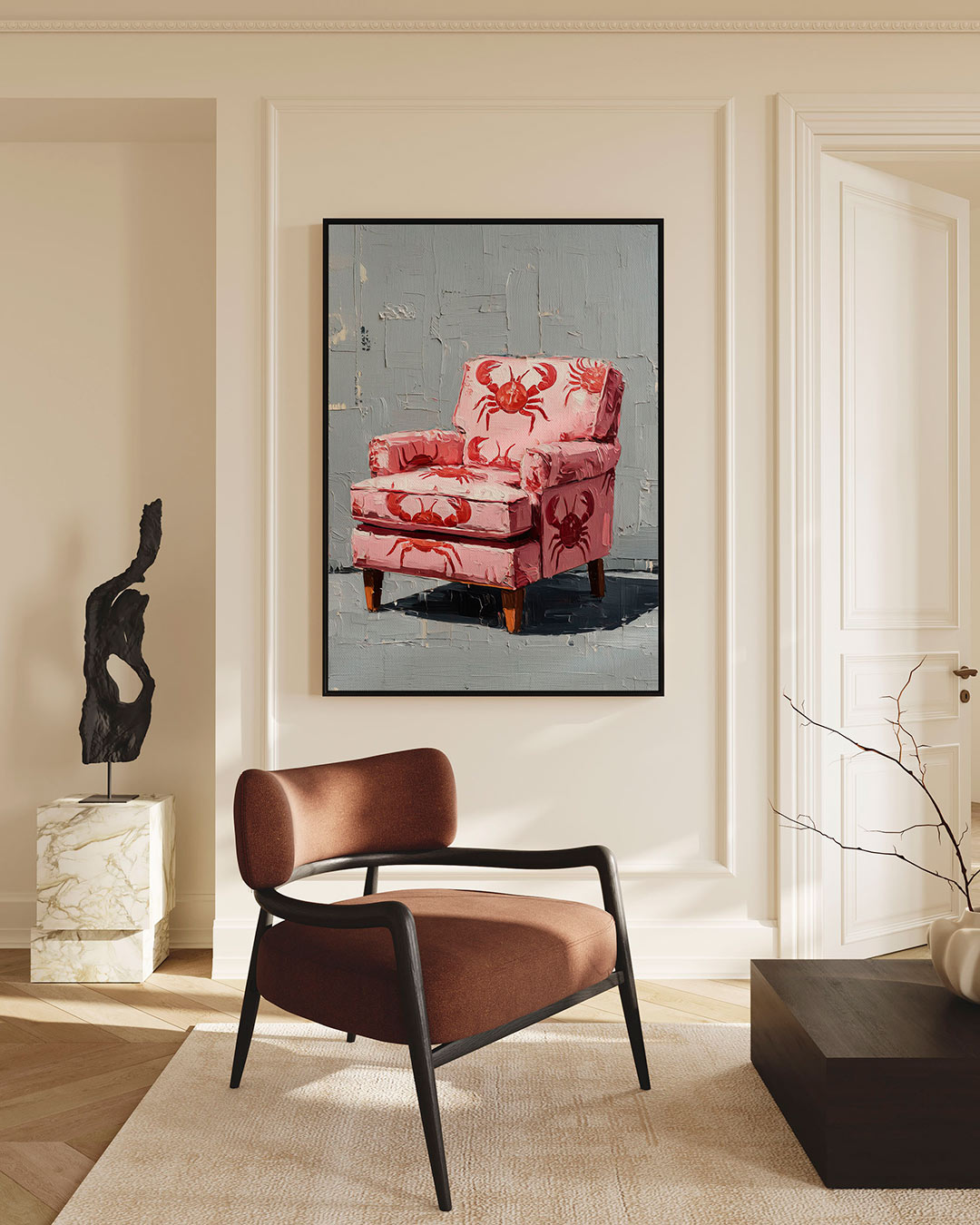 Kleurrijke krab stoel – staand wanddecoratie kunstwerk