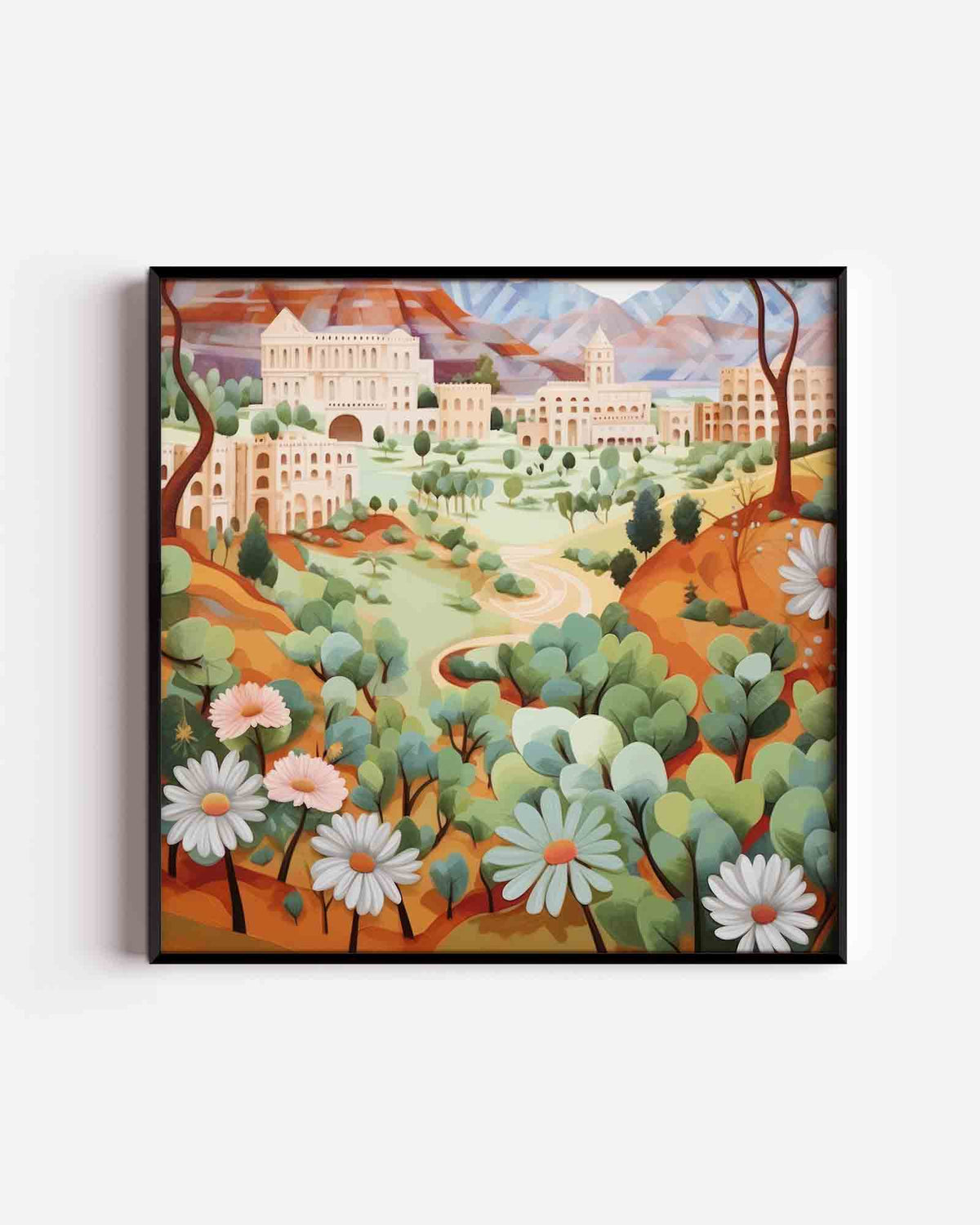 Landschap met gebouwen – keuken vierkante poster als wanddecoratie