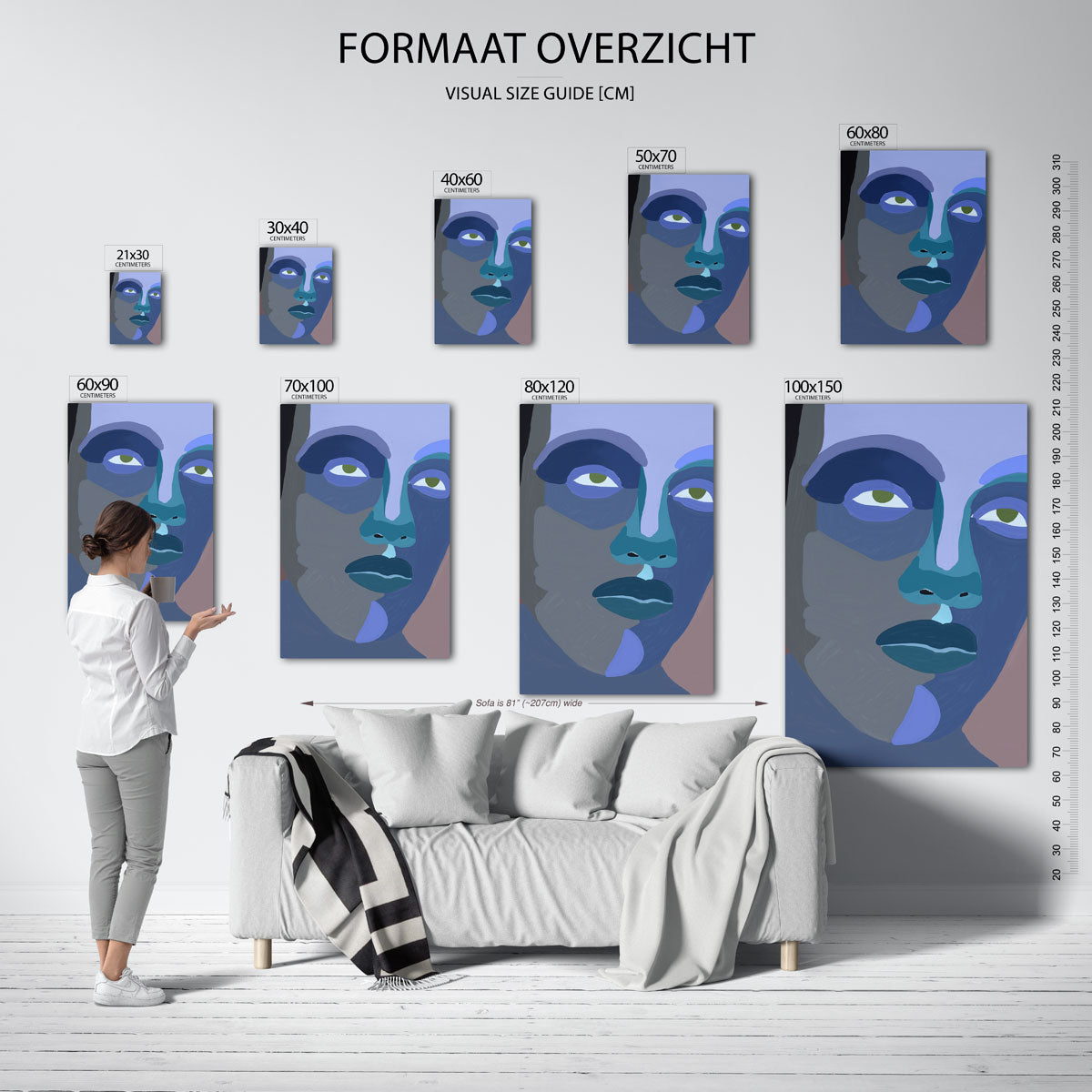 Abstract gezicht – staande muurposter met hedendaagse illustratie