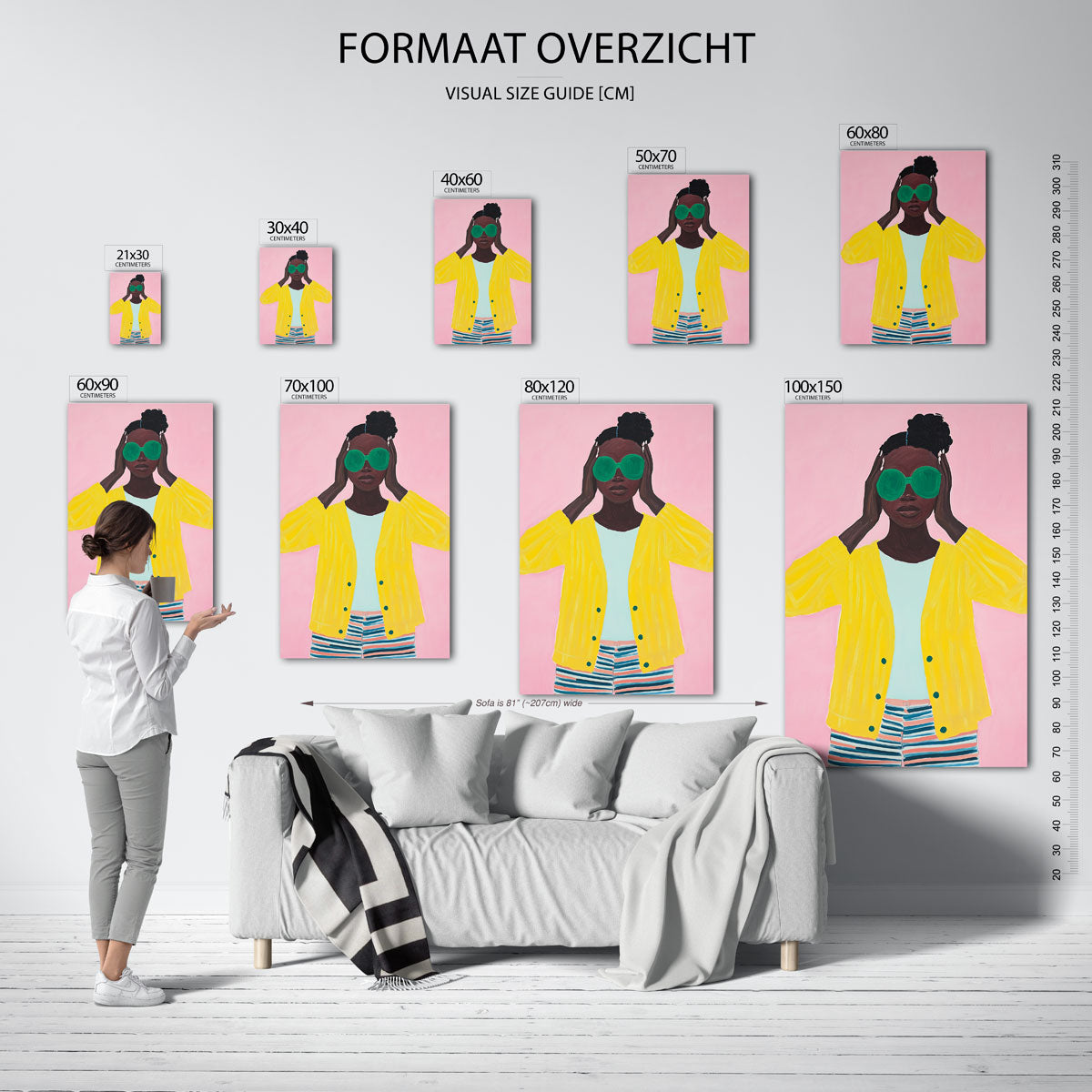 Vrouw met groene bril – staande muurposter voor een modern interieur