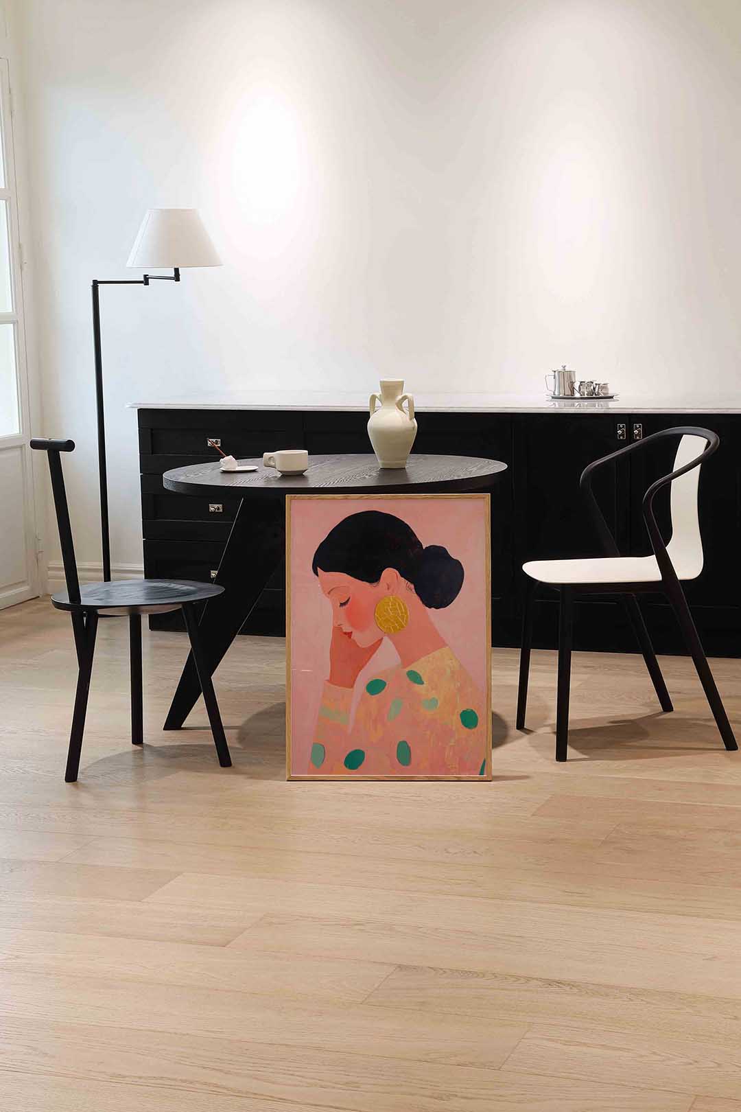 Vrouw met gele oorbel – moderne wandkunst als portret poster