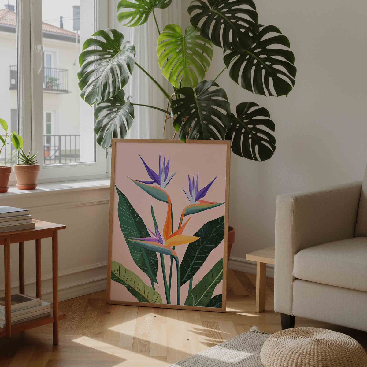 Tropische bloemen – moderne illustratie als portret poster