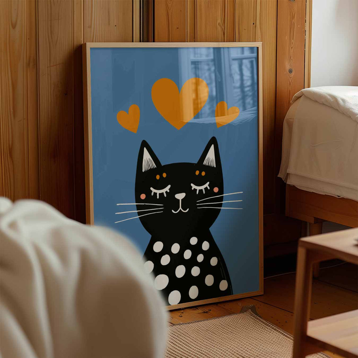 Slaapende Kat met Hartjes – kinderposter in staand formaat