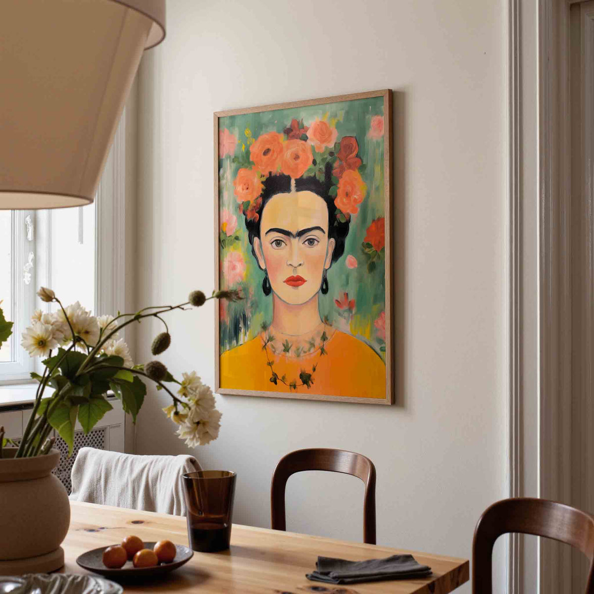 Portret met bloemen – kunst en design poster in portret formaat