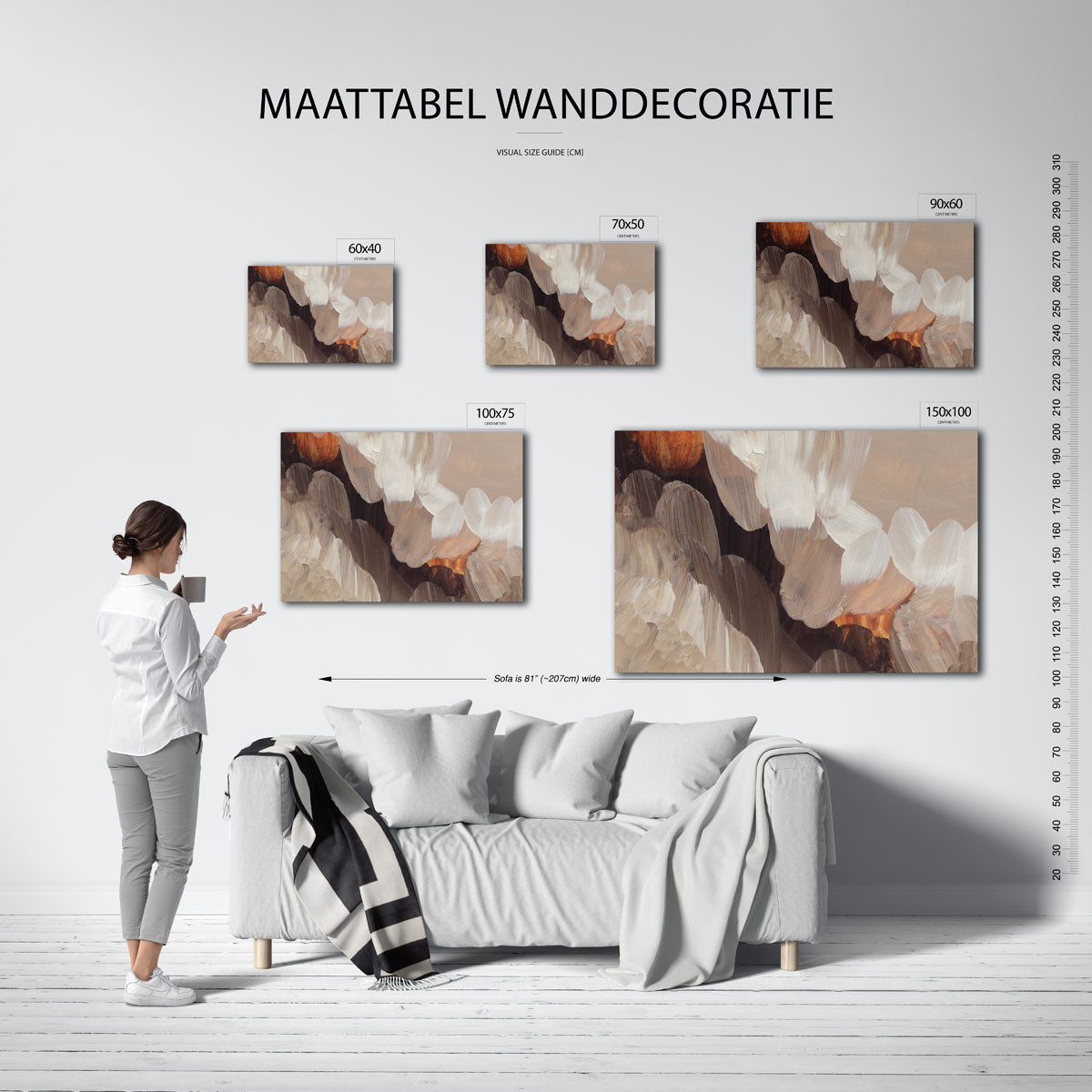 Organische penseelstreken – Bruin – moderne liggende wandkunst