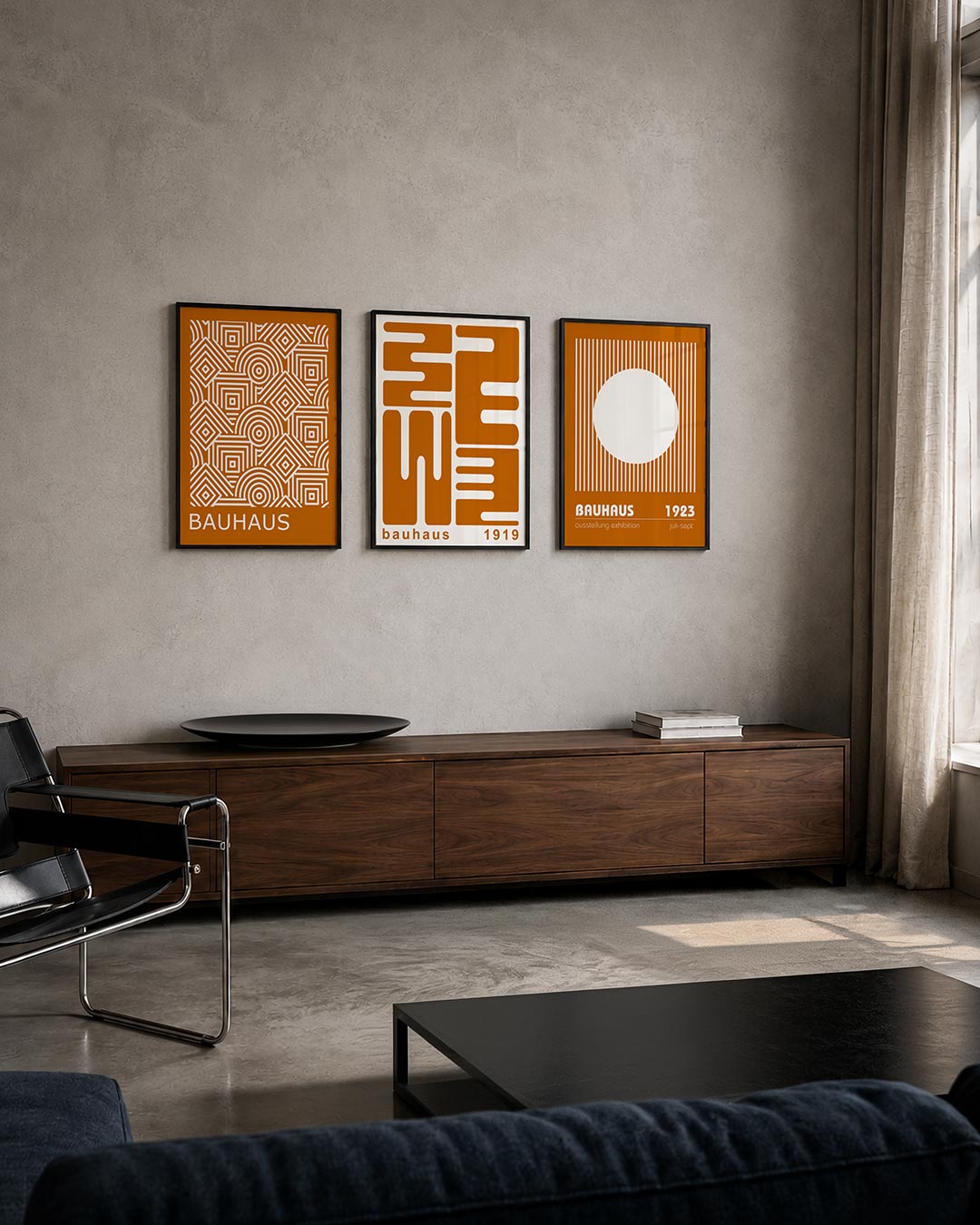 Patroon en lijnen posterset – tweede productweergave – deze posterset in drie delen toont een ritmisch spel van witte lijnen