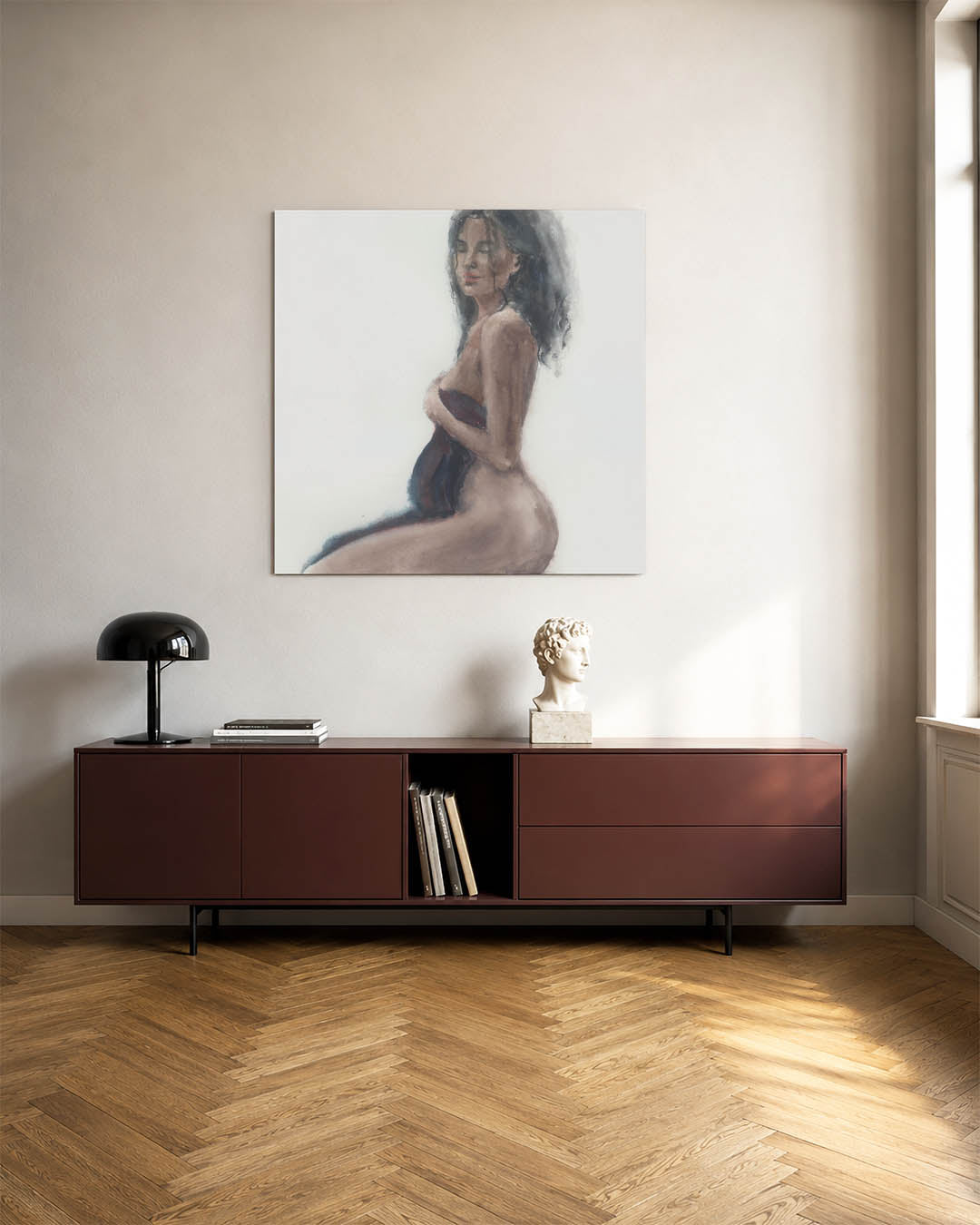 Zachte vrouwelijke contouren kunstwerk – tweede productweergave – dit kunstwerk toont een vrouw in zachte, vloeiende lijnen