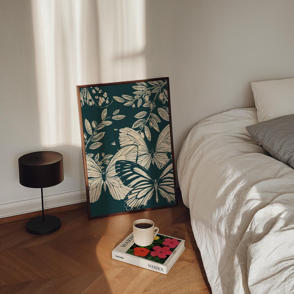 Elegante Vlinders & Olijfblaadjes – staande Popart wanddecoratie van WallArtistic