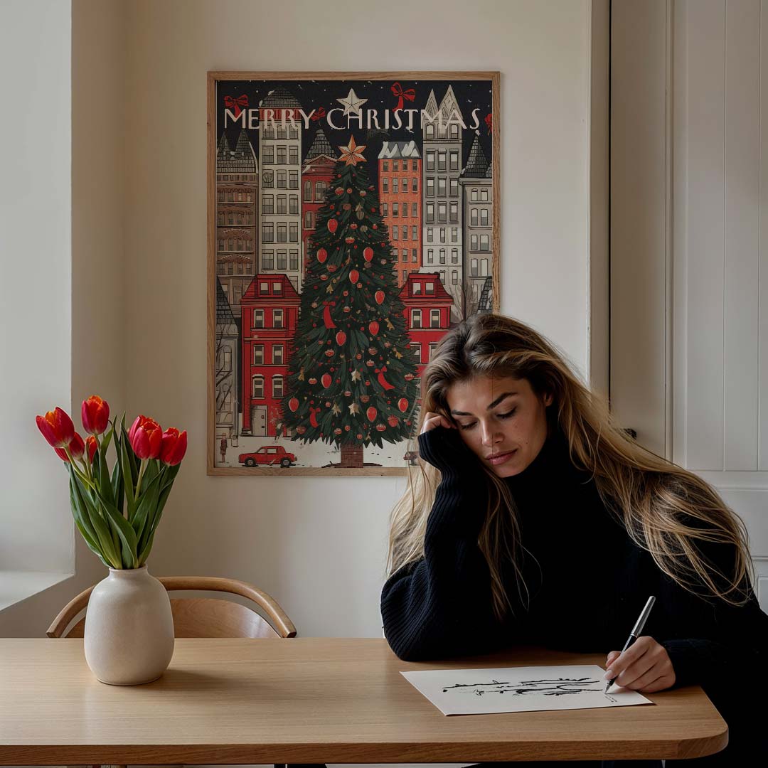 Merry Christmas City – feestelijke wandkunst als portret poster
