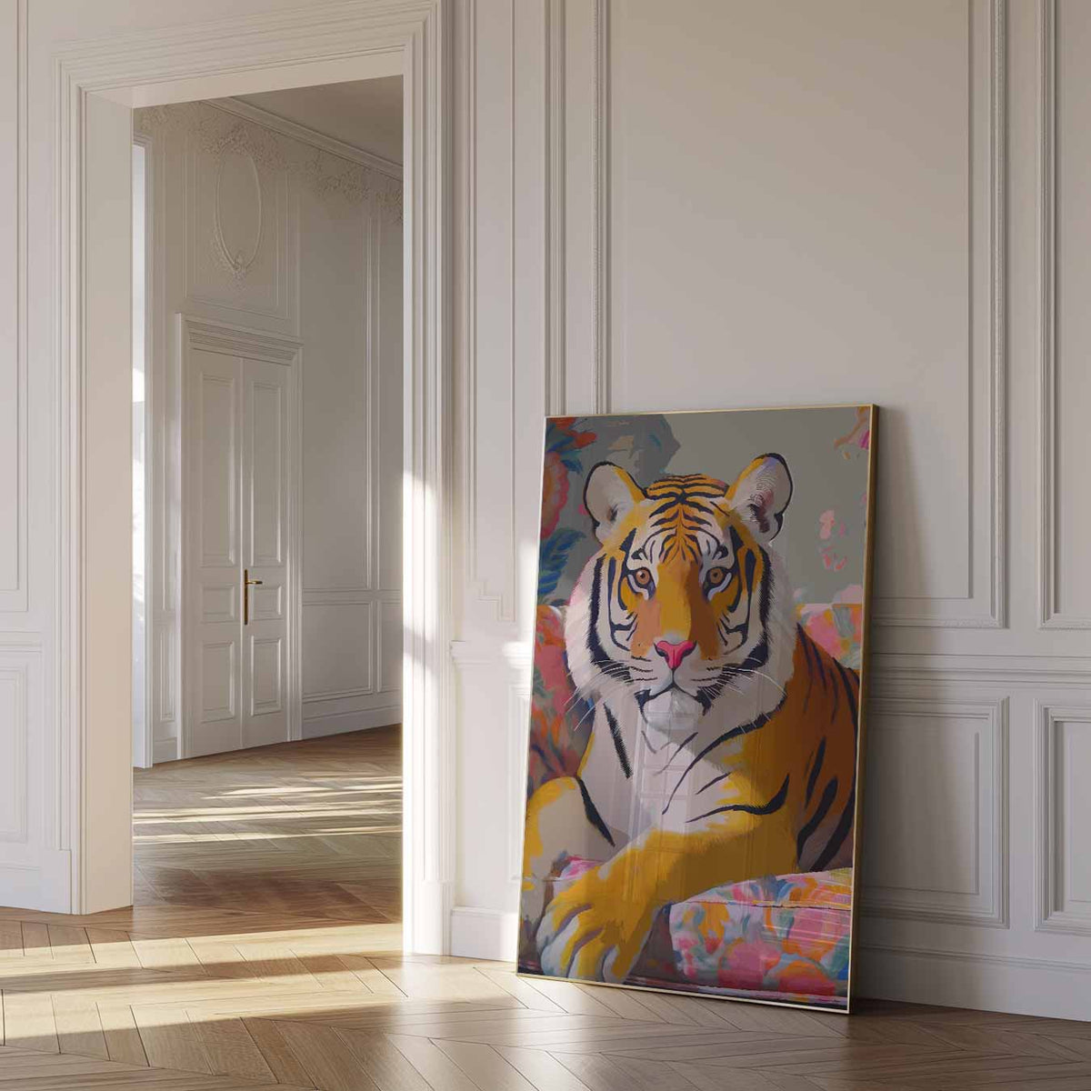 Stijlvolle Tijger – dierenposter als moderne staande wanddecoratie