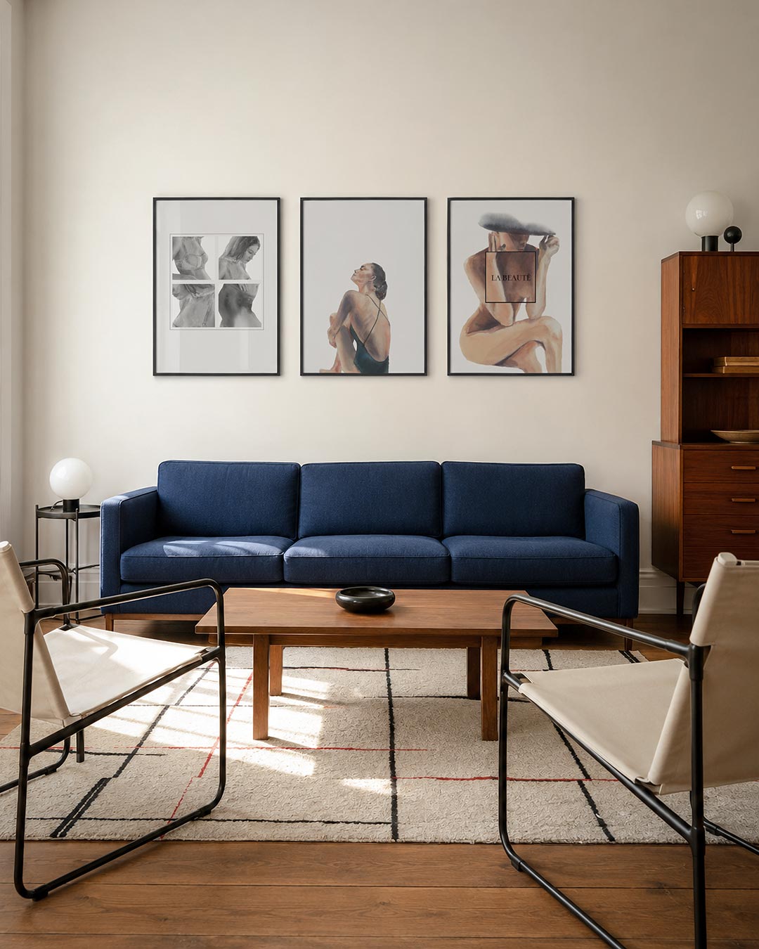 Zachte grijstinten posterset – tweede productweergave – deze posterset in drie delen toont vloeiende lijnen en