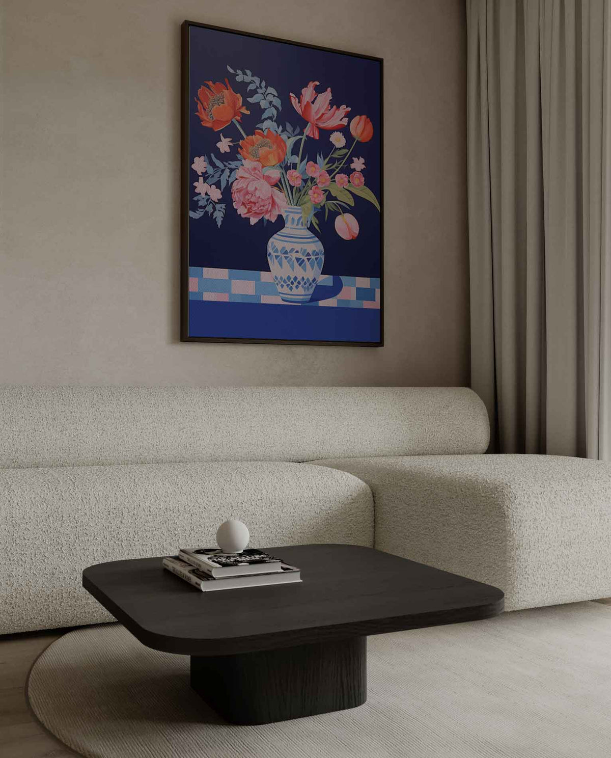 Bloemenpracht in Blauwe Vaas – canvas wanddecoratie in portret formaat