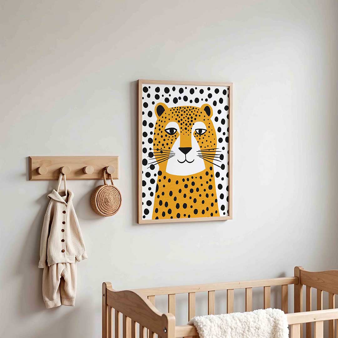 Luipaard met stippen – kinderposter in staand formaat