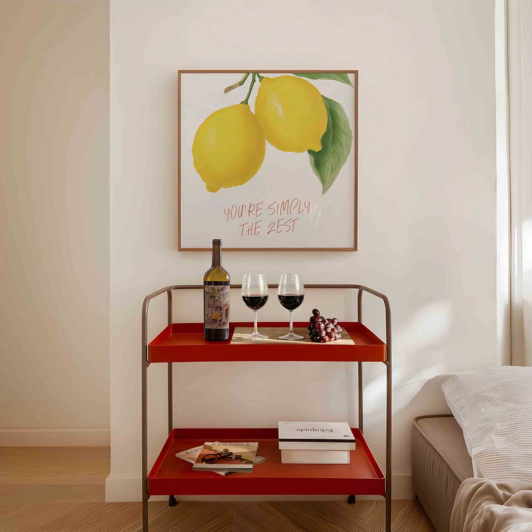 Citroenen met tekst – vierkante keuken wanddecoratie van WallArtistic