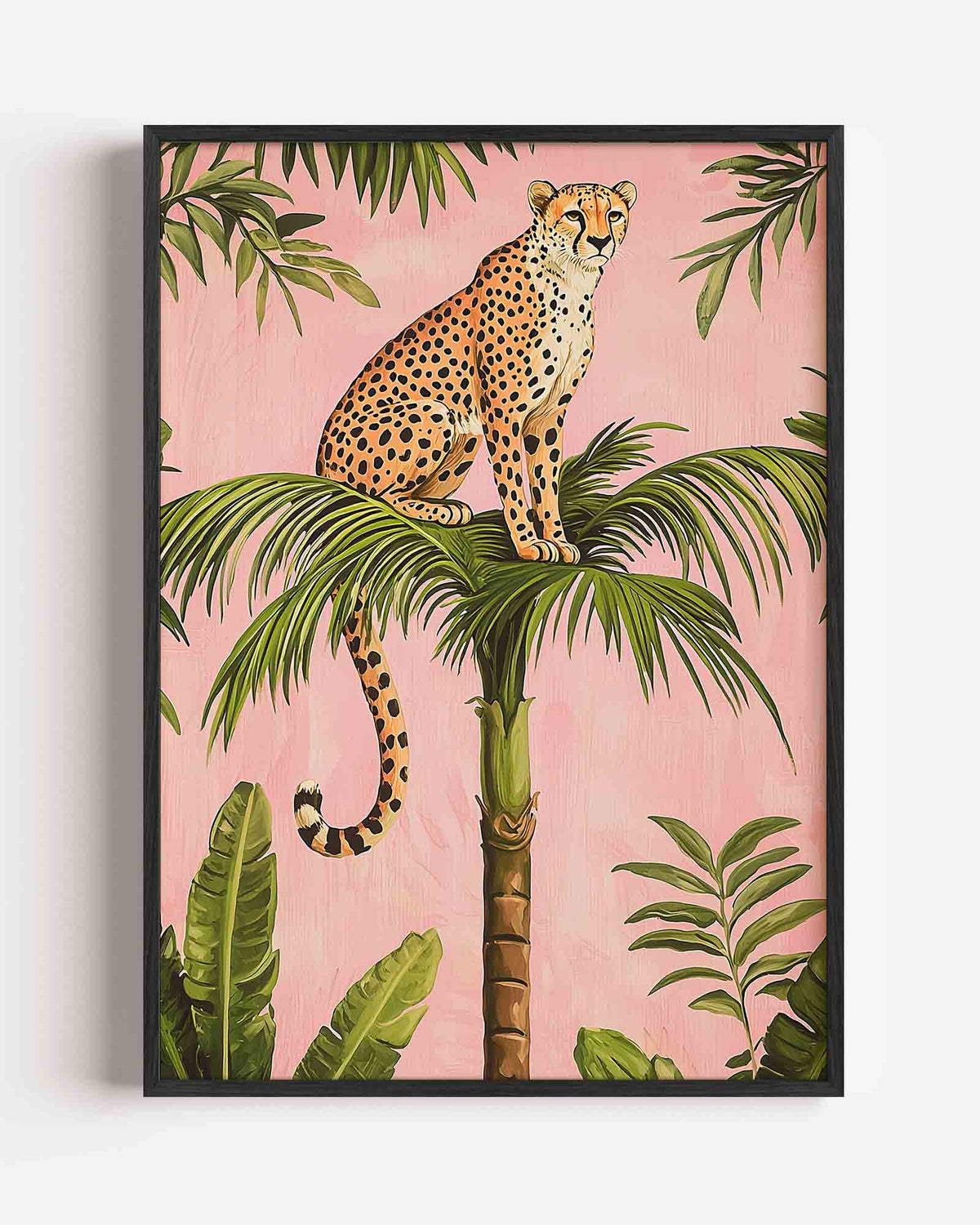 Luipaard op palm – dieren portret poster als wanddecoratie