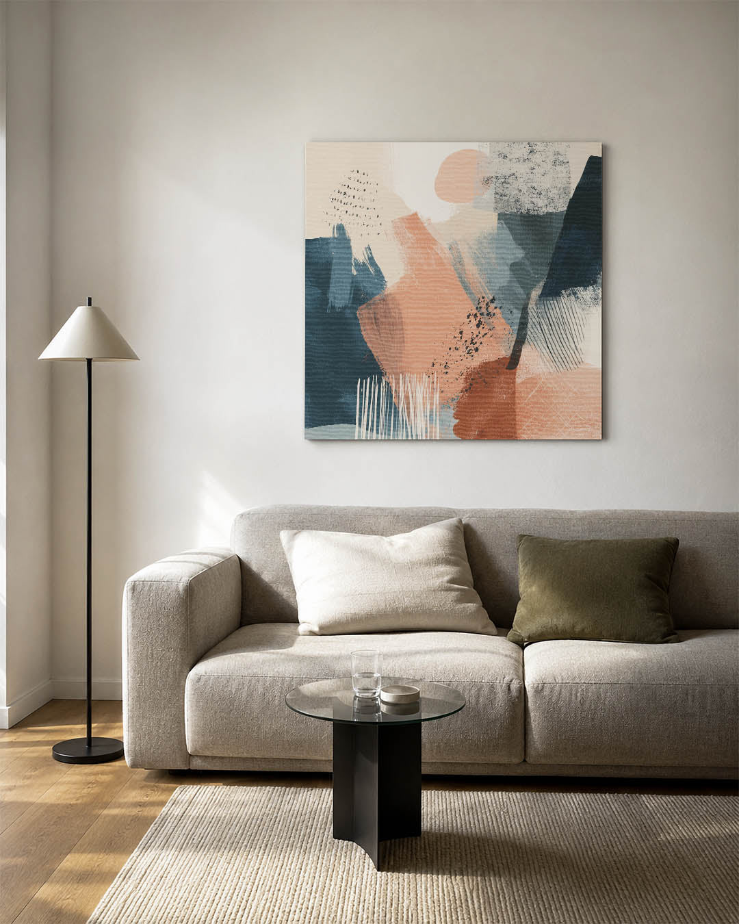 Dynamische kleurencompositie kunstwerk – vierkante wanddecoratie – dit kunstwerk toont een levendige mix van vormen en
