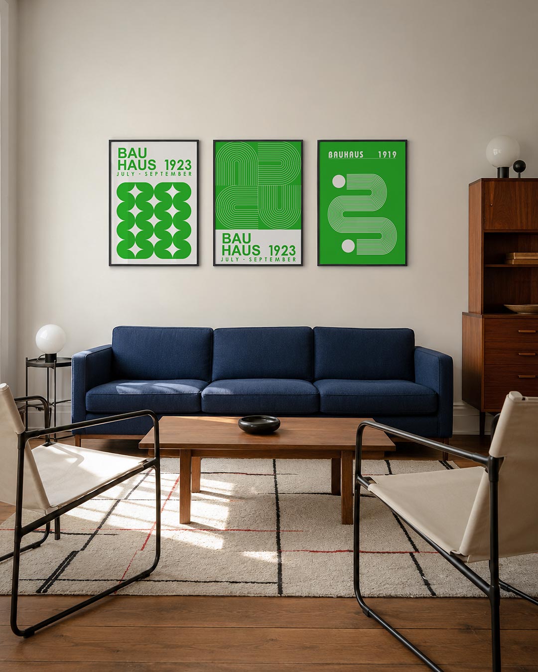 Groene vormritme posterset – derde productweergave – deze posterset in drie delen toont een levendig spel van groene, halve